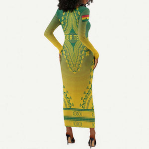Personalized Afro Ghana Long Sleeve Bodycon Dress African Dashiki Style - African Pride