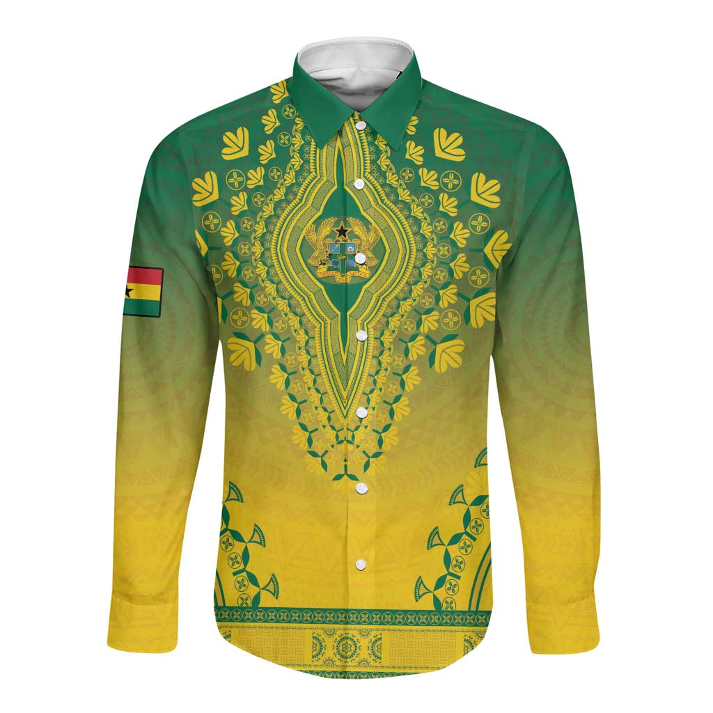 Personalized Afro Ghana Long Sleeve Button Shirt African Dashiki Style - African Pride