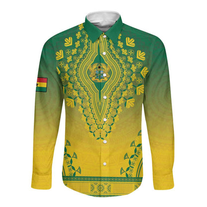 Personalized Afro Ghana Long Sleeve Button Shirt African Dashiki Style - African Pride