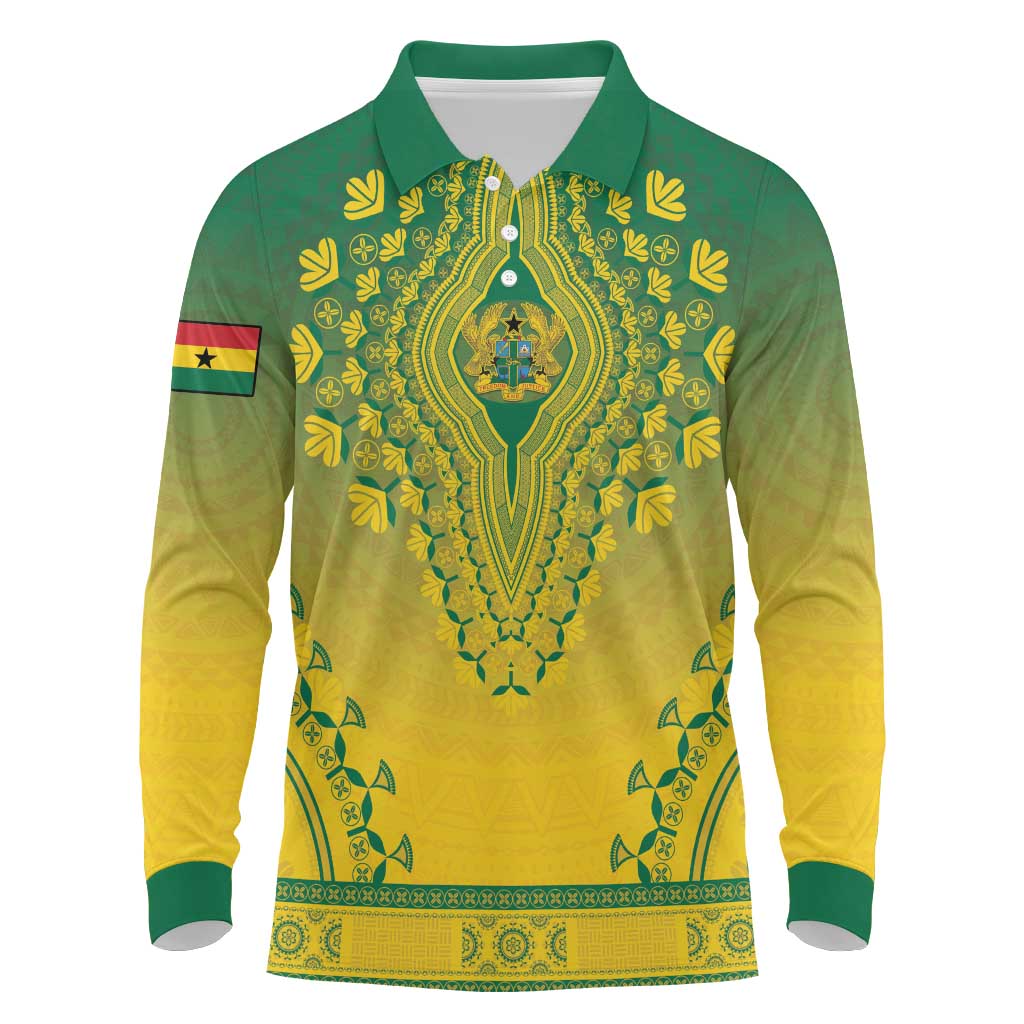 Personalized Afro Ghana Long Sleeve Polo Shirt African Dashiki Style - African Pride