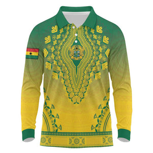 Personalized Afro Ghana Long Sleeve Polo Shirt African Dashiki Style - African Pride