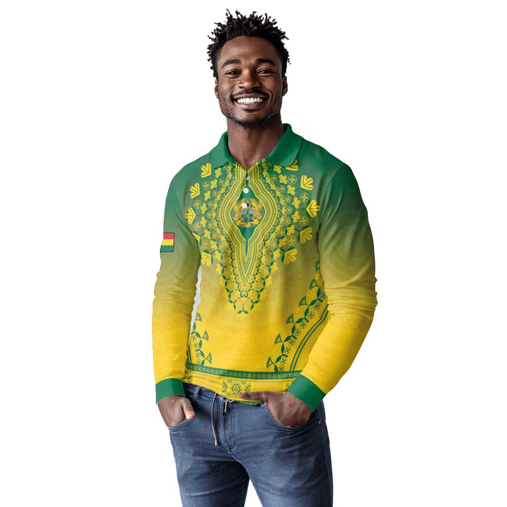 Personalized Afro Ghana Long Sleeve Polo Shirt African Dashiki Style - African Pride