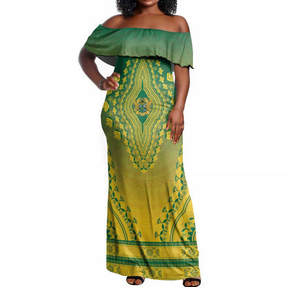 Personalized Afro Ghana Off Shoulder Maxi Dress African Dashiki Style - African Pride