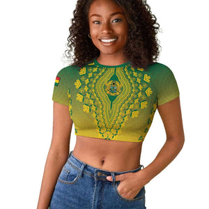 Personalized Afro Ghana Raglan Cropped T shirt African Dashiki Style - African Pride
