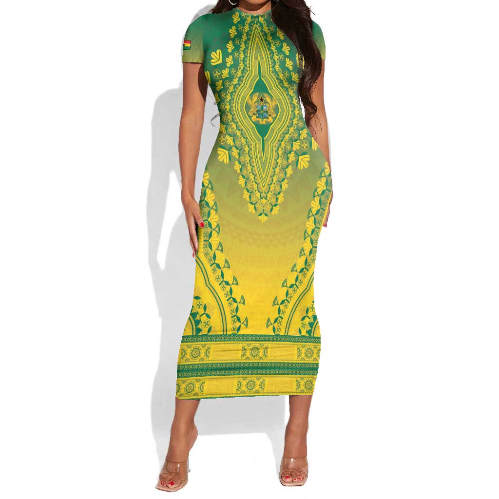 Personalized Afro Ghana Short Sleeve Bodycon Dress African Dashiki Style - African Pride