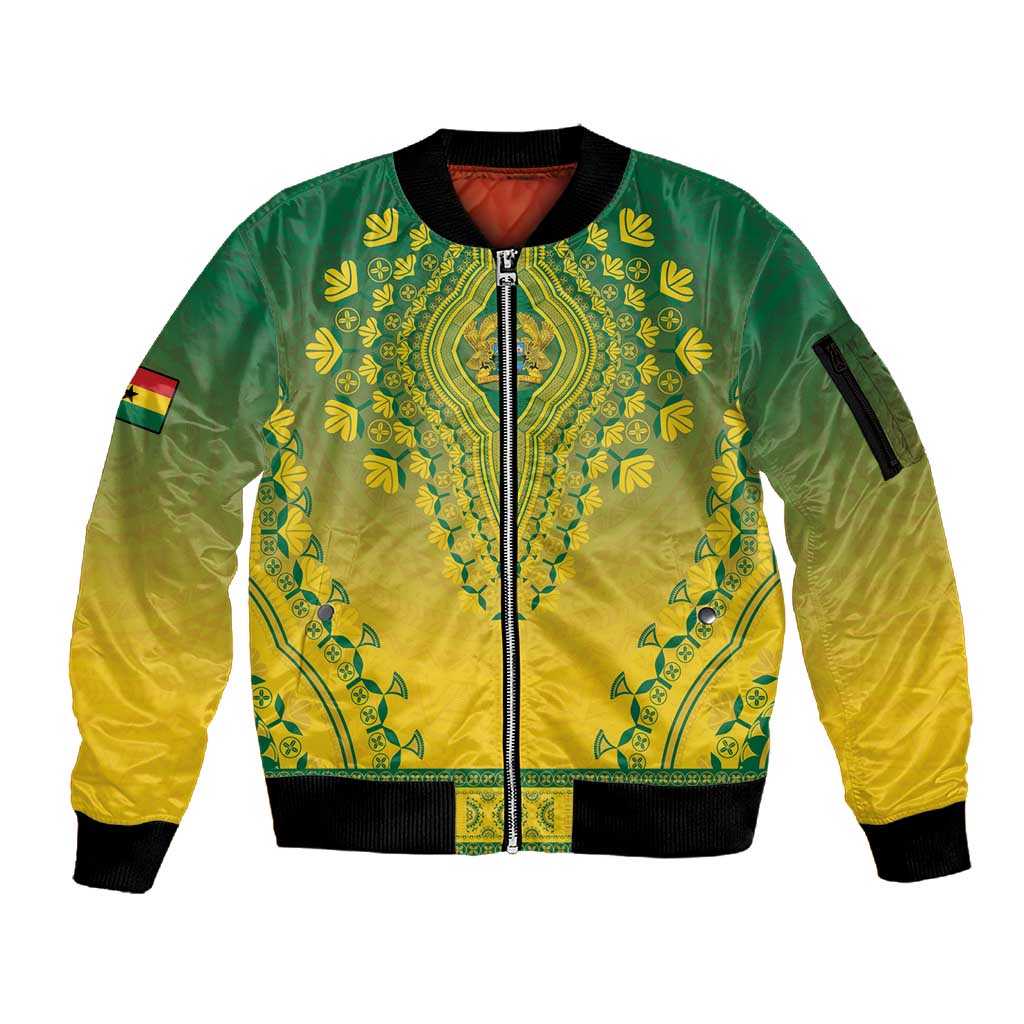 Personalized Afro Ghana Sleeve Zip Bomber Jacket African Dashiki Style - African Pride