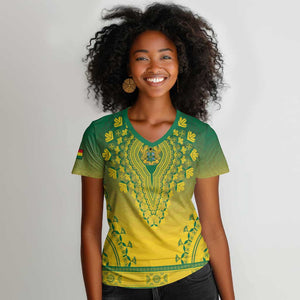 Personalized Afro Ghana Women V-Neck T-Shirt African Dashiki Style - African Pride