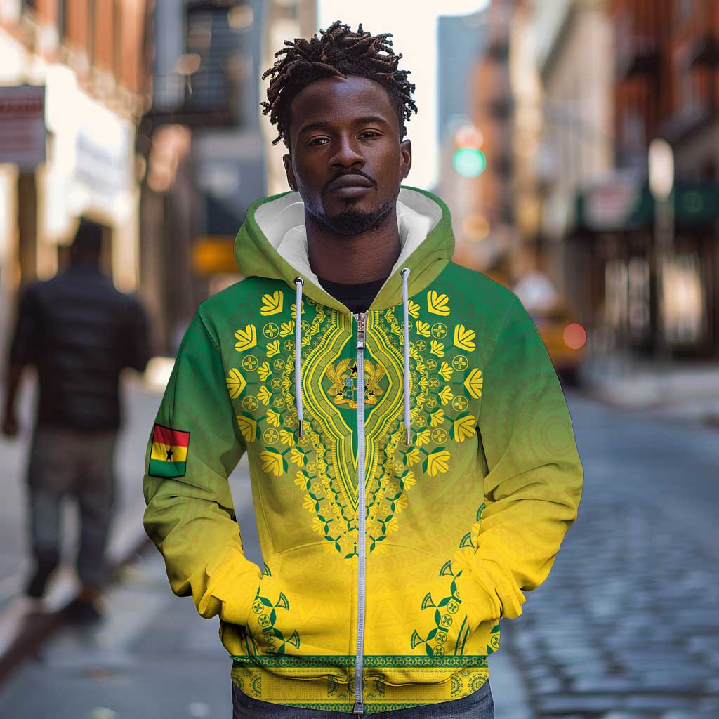 Personalized Afro Ghana Zip Hoodie African Dashiki Style - African Pride