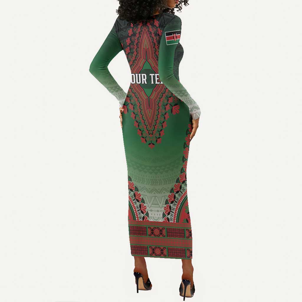 Personalized Afro Kenya Long Sleeve Bodycon Dress African Dashiki Style - African Pride