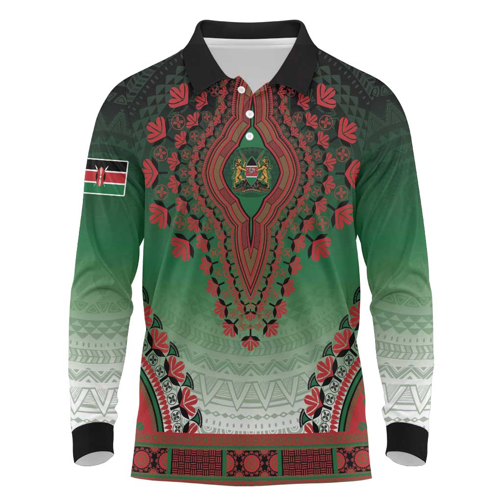 Personalized Afro Kenya Long Sleeve Polo Shirt African Dashiki Style - African Pride