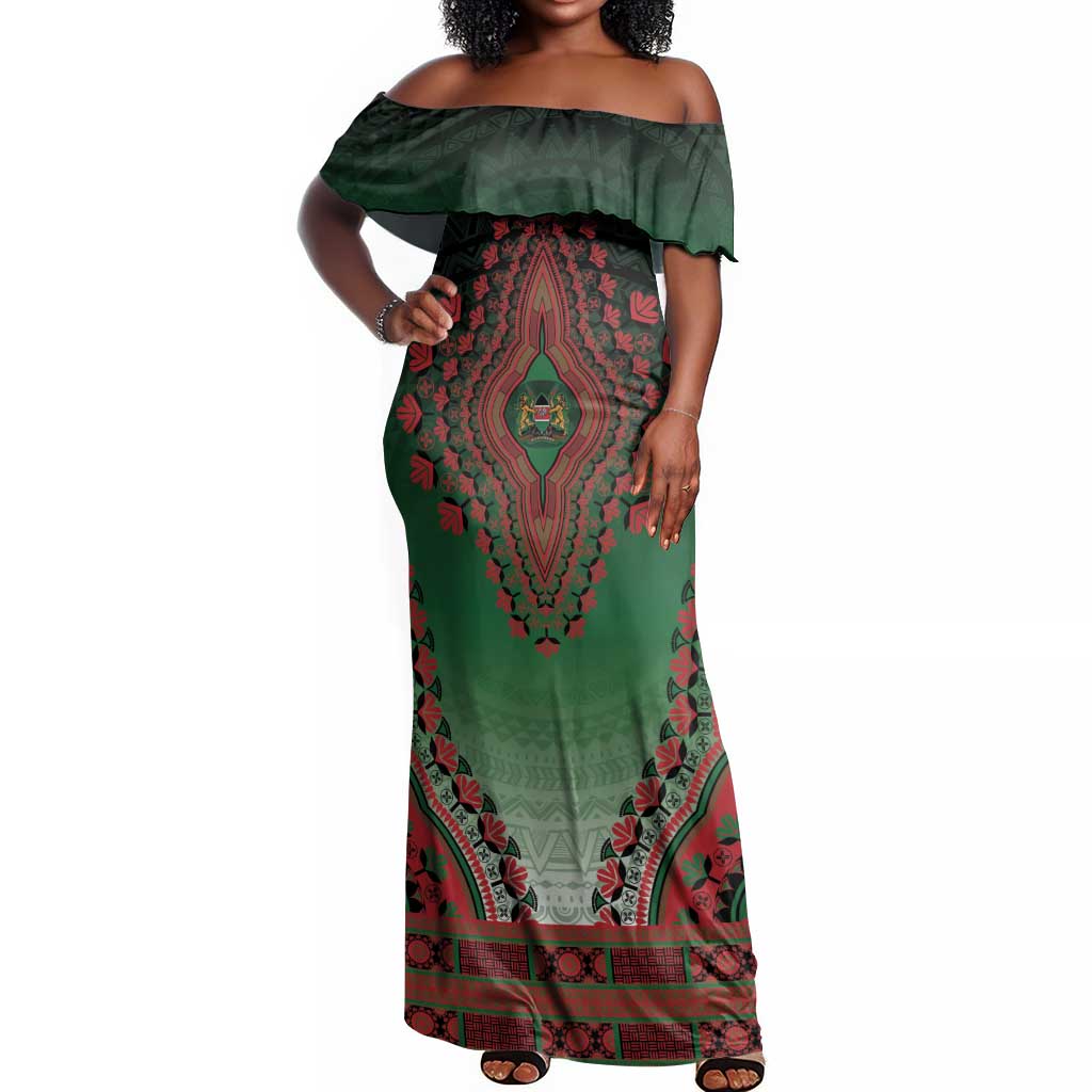 Personalized Afro Kenya Off Shoulder Maxi Dress African Dashiki Style - African Pride