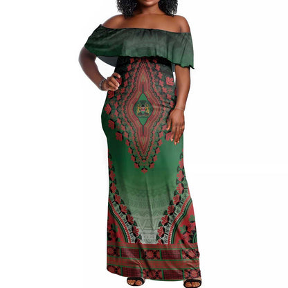 Personalized Afro Kenya Off Shoulder Maxi Dress African Dashiki Style - African Pride
