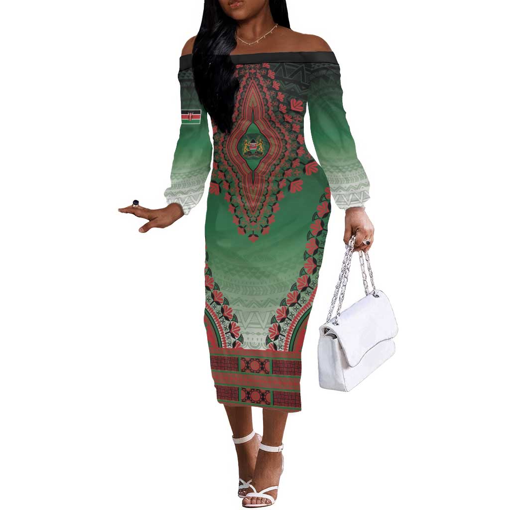 Personalized Afro Kenya Off The Shoulder Long Sleeve Dress African Dashiki Style - African Pride