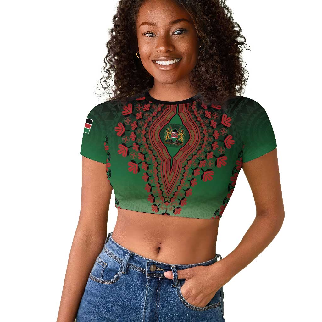 Personalized Afro Kenya Raglan Cropped T shirt African Dashiki Style - African Pride