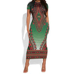 Personalized Afro Kenya Short Sleeve Bodycon Dress African Dashiki Style - African Pride