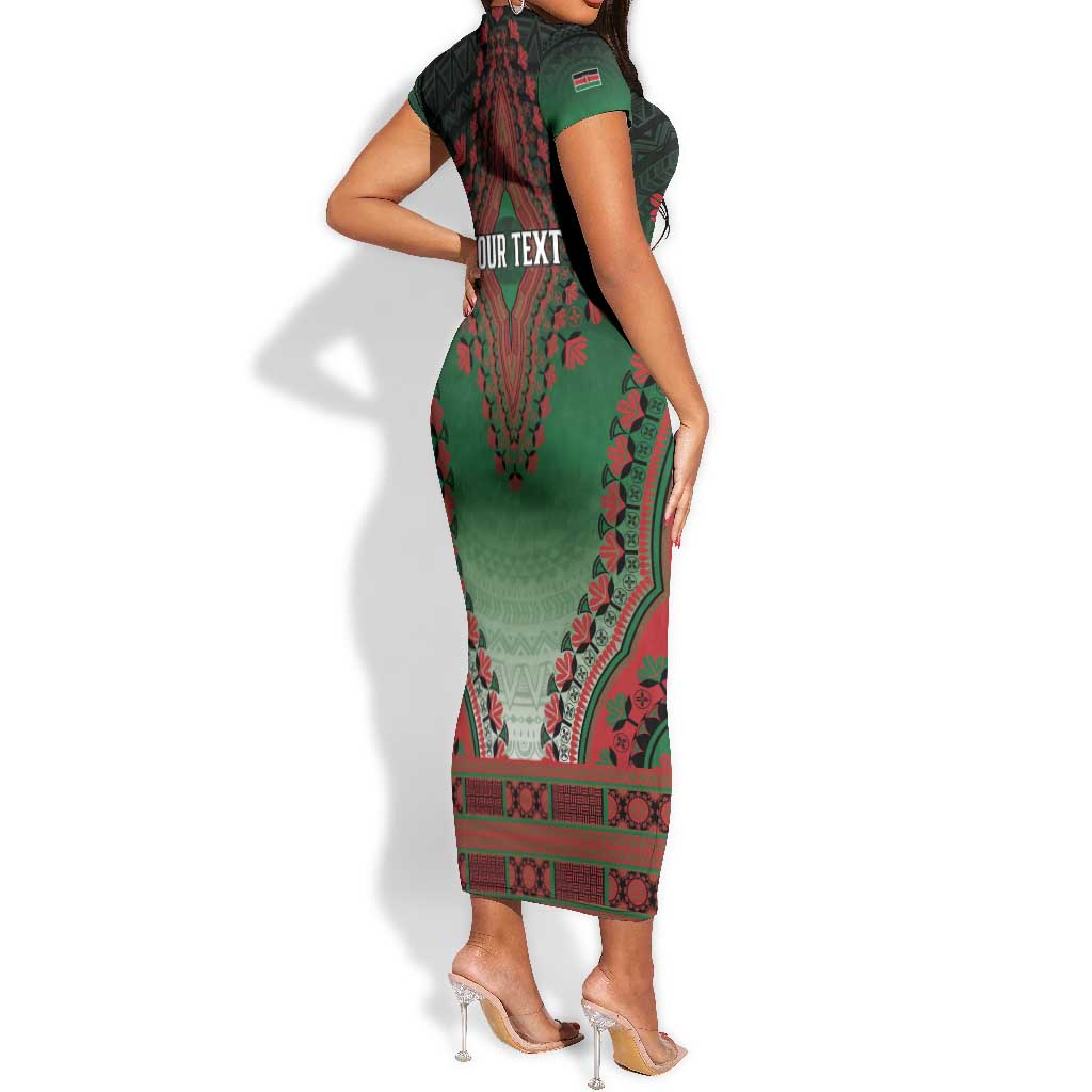 Personalized Afro Kenya Short Sleeve Bodycon Dress African Dashiki Style - African Pride