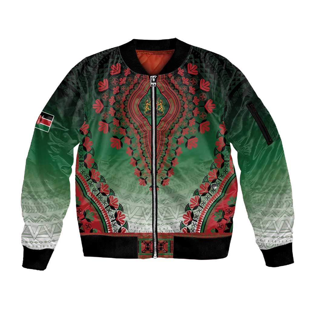 Personalized Afro Kenya Sleeve Zip Bomber Jacket African Dashiki Style - African Pride