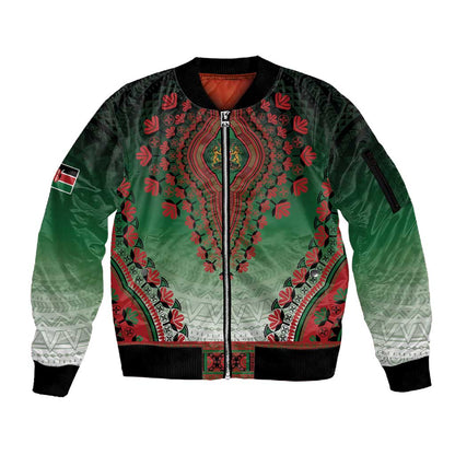 Personalized Afro Kenya Sleeve Zip Bomber Jacket African Dashiki Style - African Pride