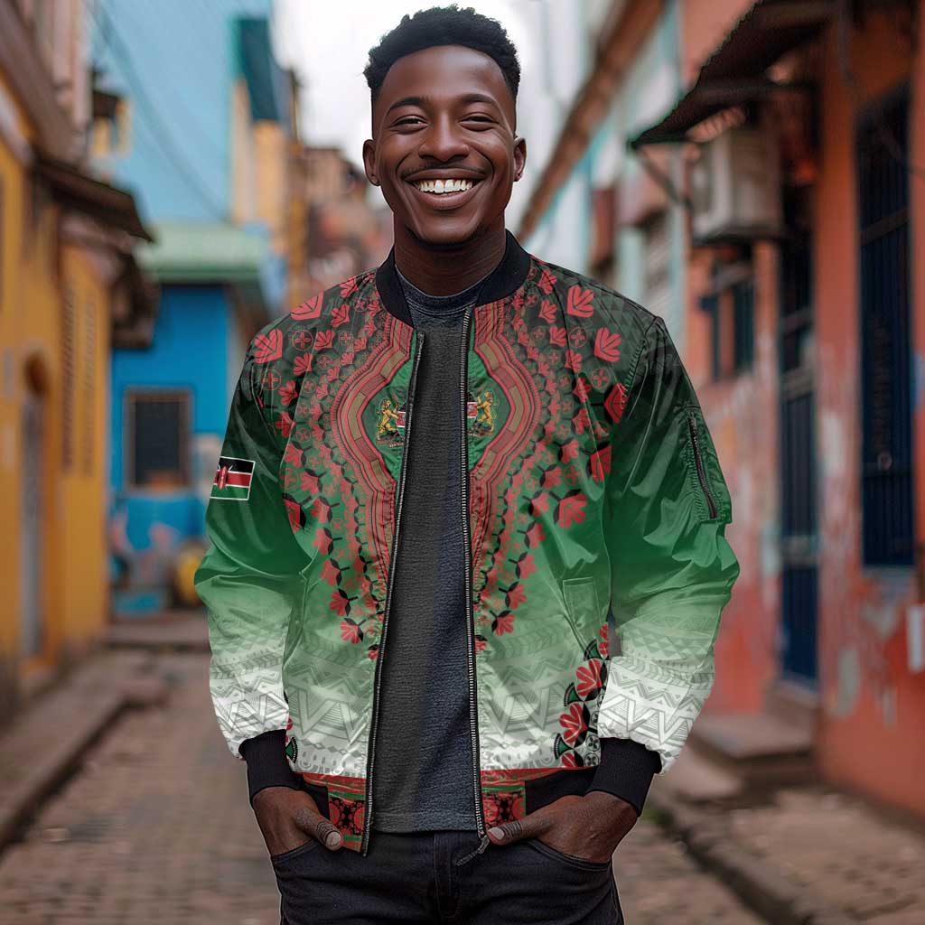 Personalized Afro Kenya Sleeve Zip Bomber Jacket African Dashiki Style - African Pride