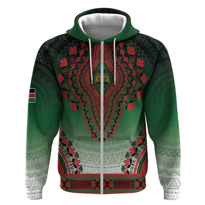 Personalized Afro Kenya Zip Hoodie African Dashiki Style - African Pride