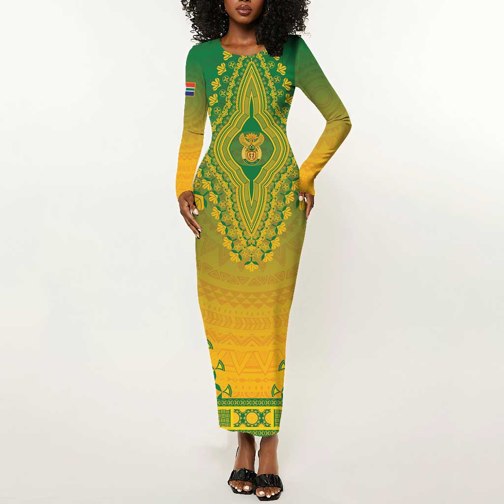 Personalized Afro South Africa Long Sleeve Bodycon Dress African Dashiki Style - African Pride
