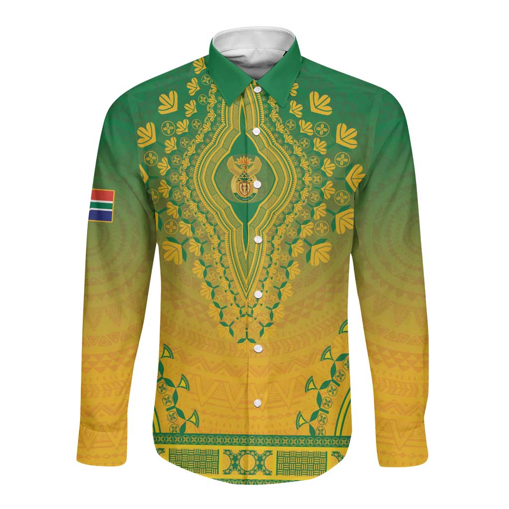 Personalized Afro South Africa Long Sleeve Button Shirt African Dashiki Style - African Pride