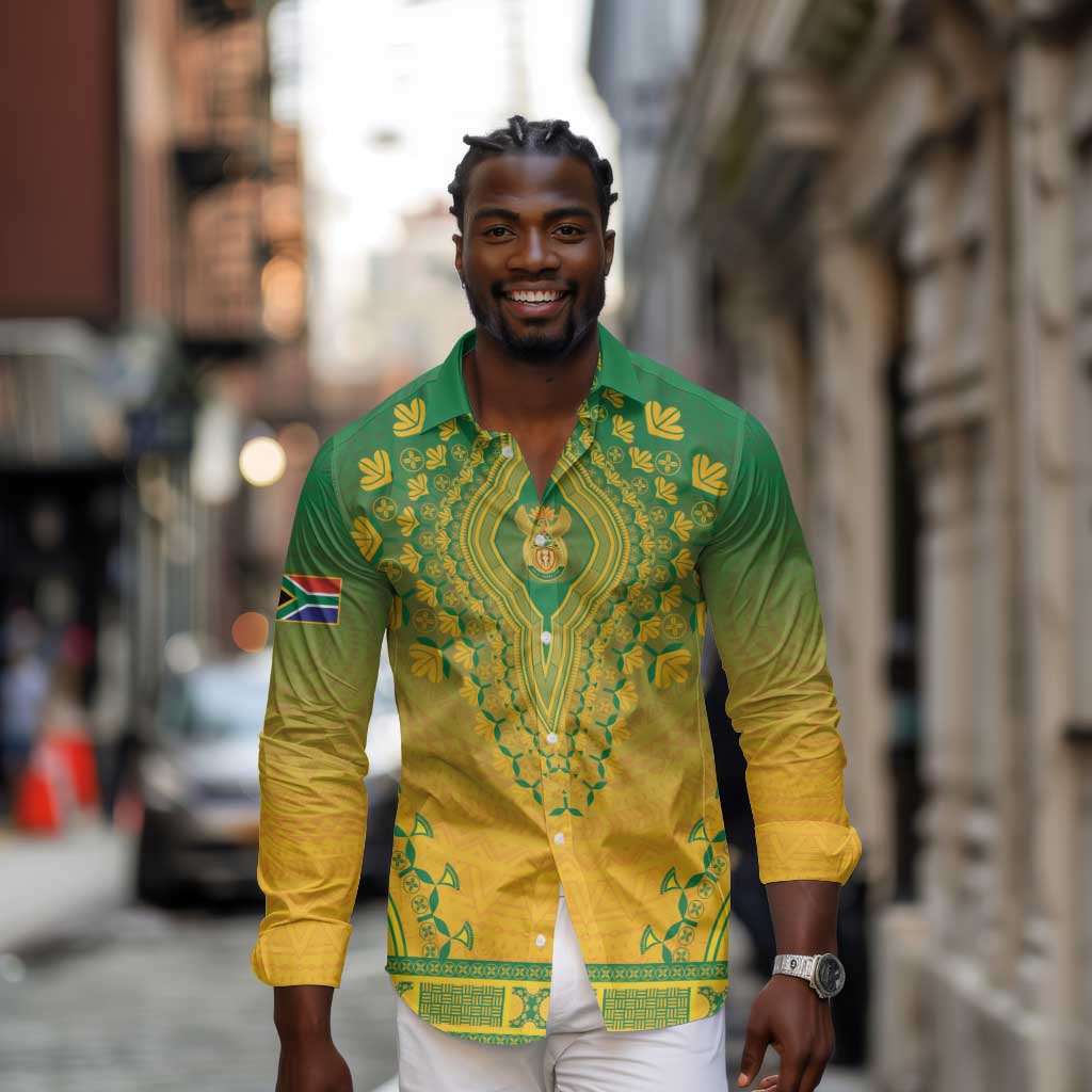 Personalized Afro South Africa Long Sleeve Button Shirt African Dashiki Style - African Pride