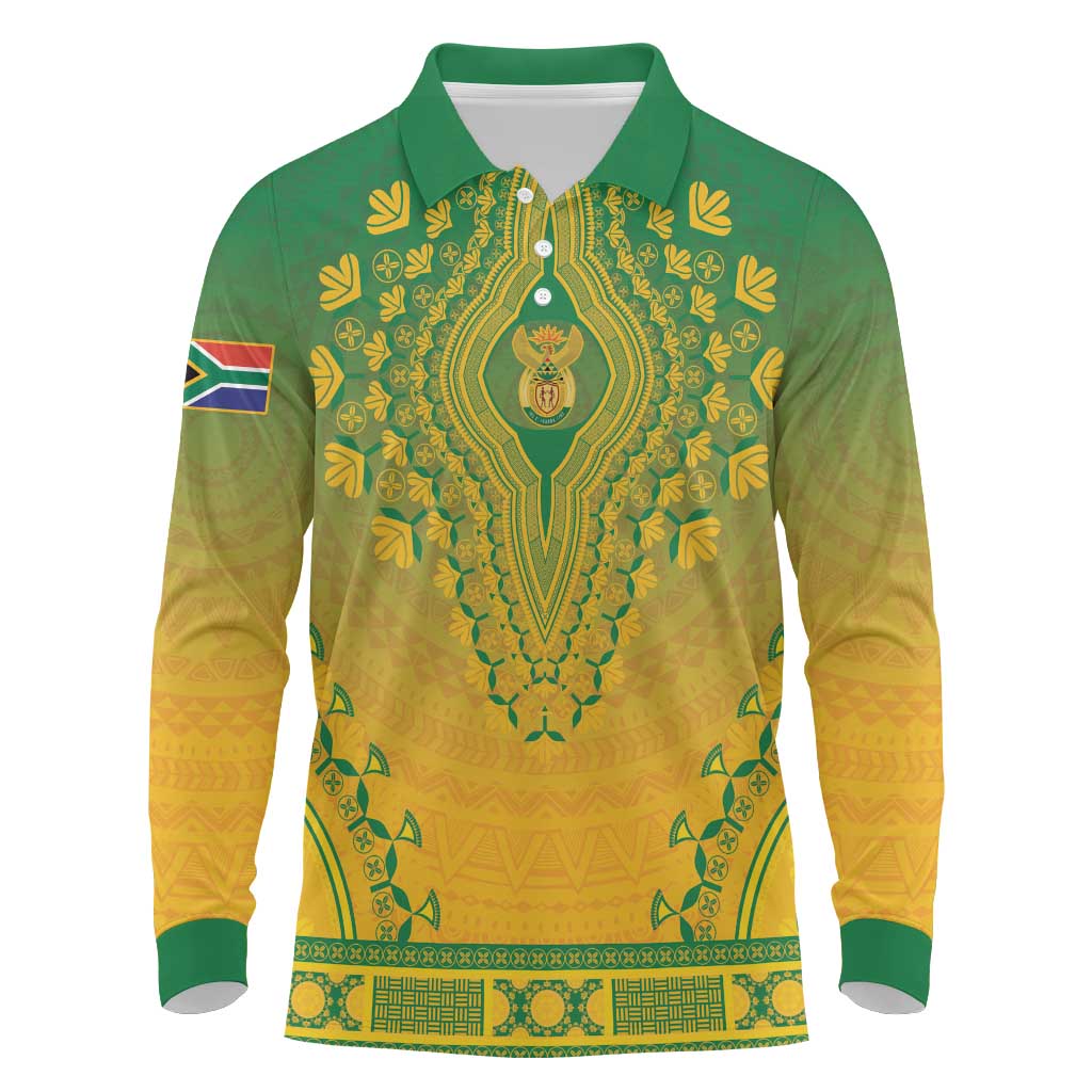 Personalized Afro South Africa Long Sleeve Polo Shirt African Dashiki Style - African Pride
