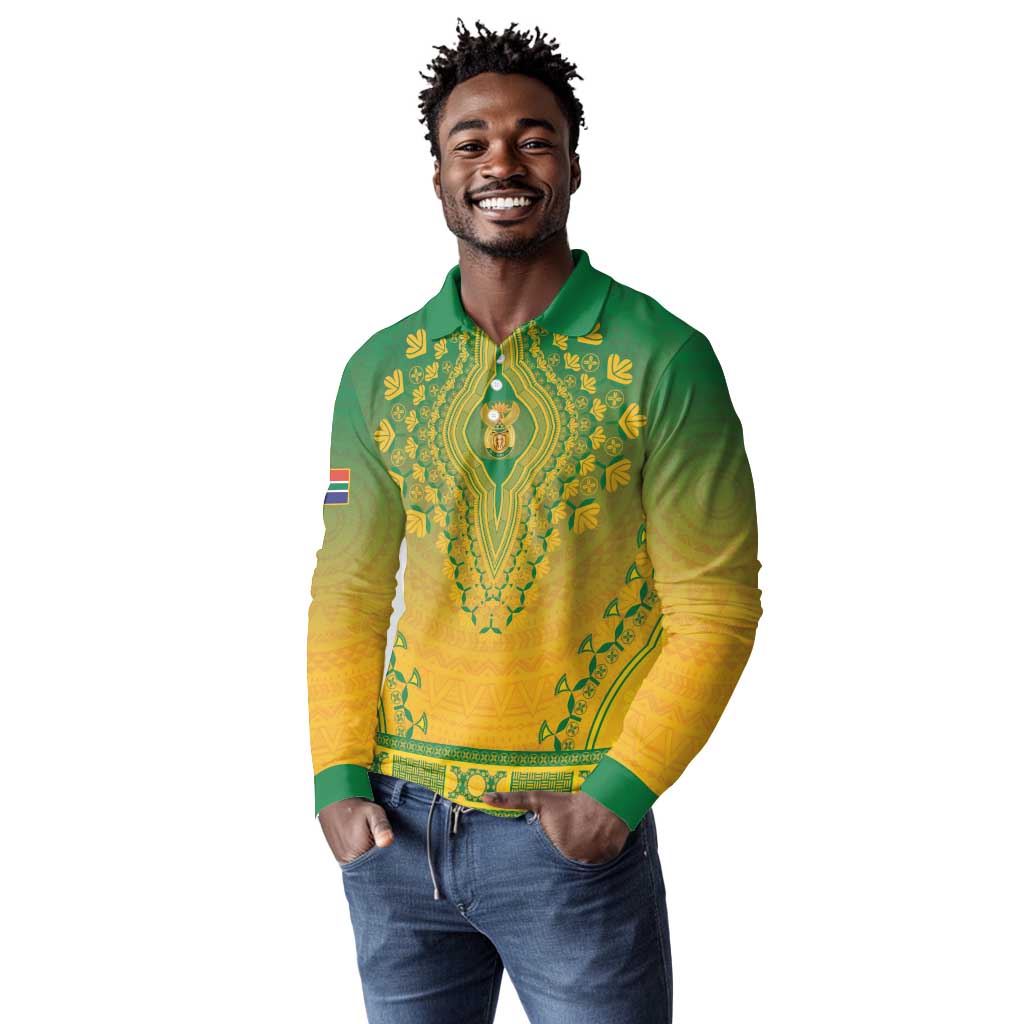 Personalized Afro South Africa Long Sleeve Polo Shirt African Dashiki Style - African Pride