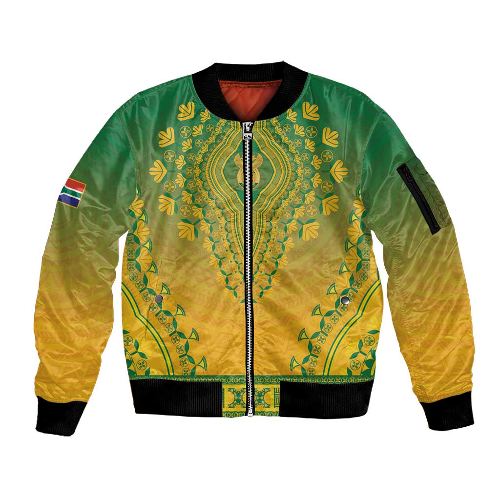Personalized Afro South Africa Sleeve Zip Bomber Jacket African Dashiki Style - African Pride