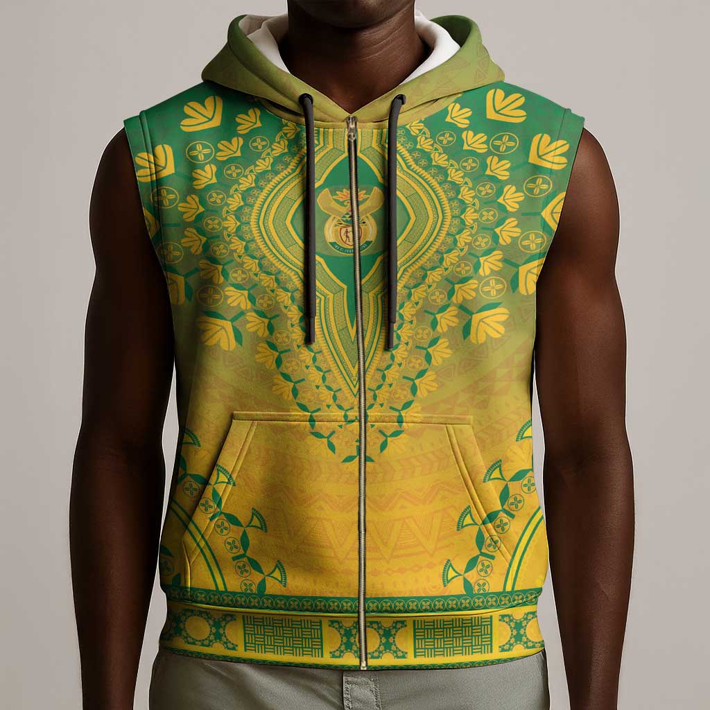 Personalized Afro South Africa Sleeveless Zip Hoodie African Dashiki Style - African Pride