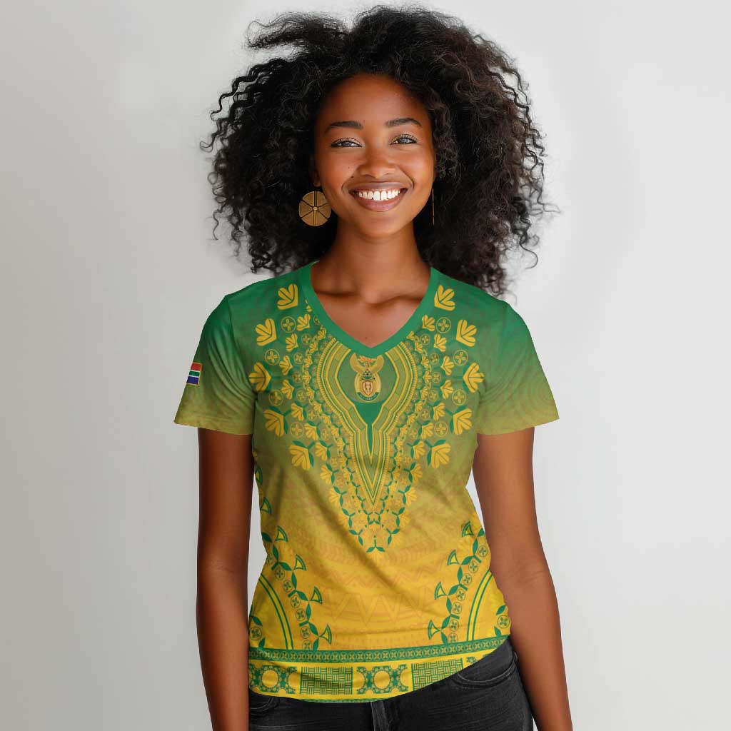 Personalized Afro South Africa Women V-Neck T-Shirt African Dashiki Style - African Pride