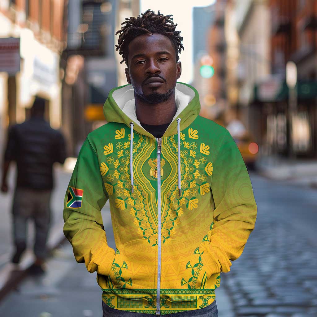 Personalized Afro South Africa Zip Hoodie African Dashiki Style - African Pride