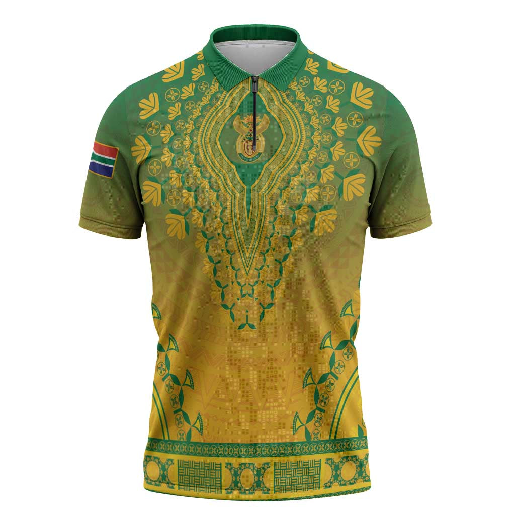 Personalized South Africa African Dashiki Zipper Polo Shirt