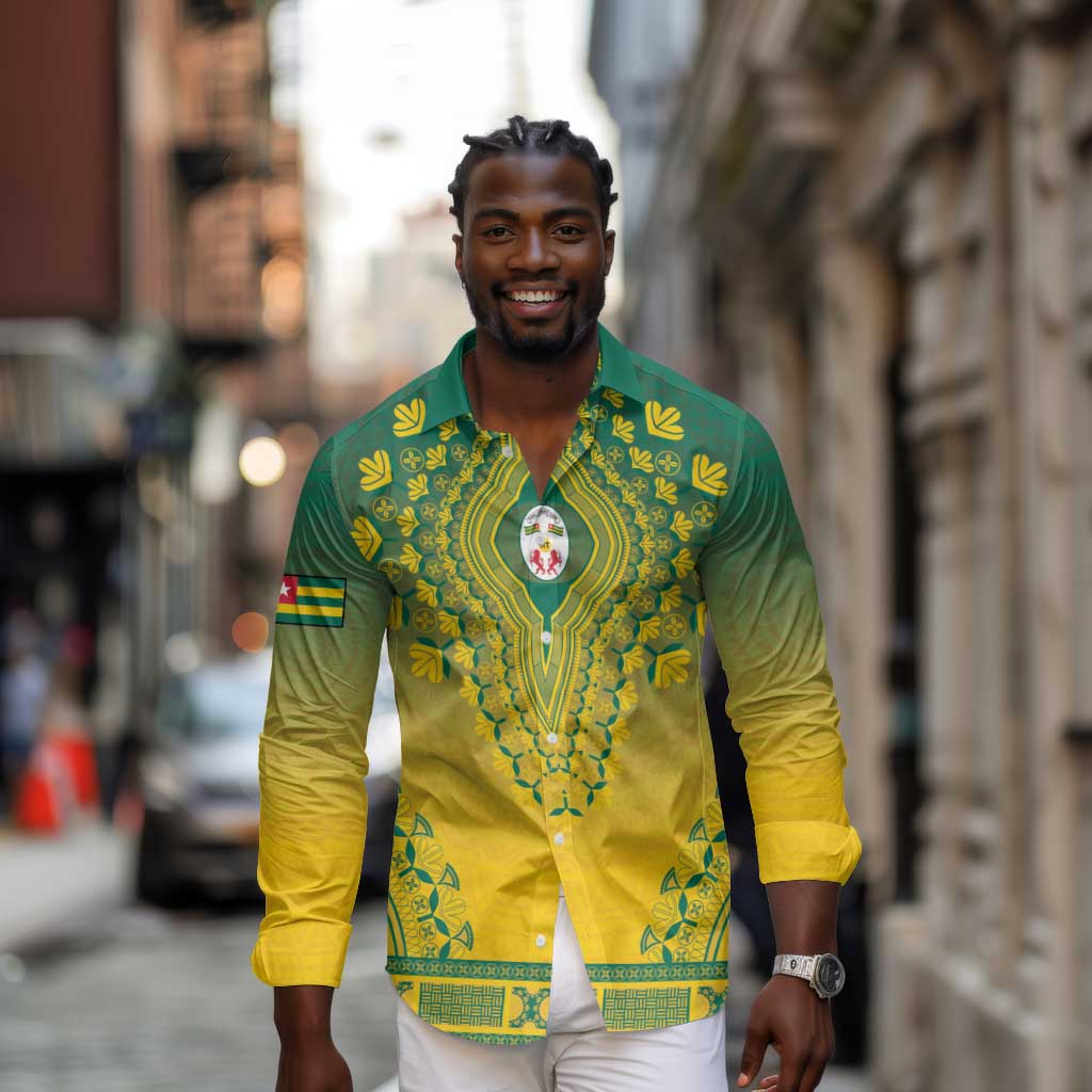 Personalized Afro Togo Long Sleeve Button Shirt African Dashiki Style - African Pride