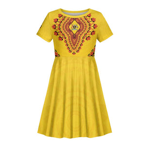 Personalized Afro Uganda Kid Short Sleeve Dress African Dashiki Style - African Pride