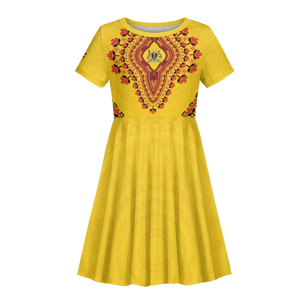 Personalized Afro Uganda Kid Short Sleeve Dress African Dashiki Style - African Pride