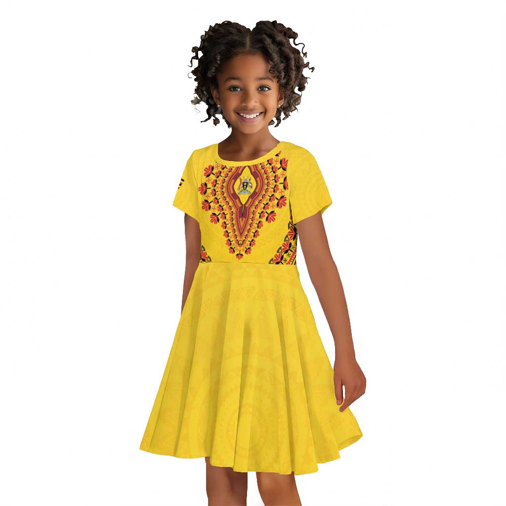 Personalized Afro Uganda Kid Short Sleeve Dress African Dashiki Style - African Pride