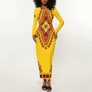 Personalized Afro Uganda Long Sleeve Bodycon Dress African Dashiki Style - African Pride