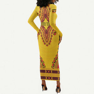Personalized Afro Uganda Long Sleeve Bodycon Dress African Dashiki Style - African Pride