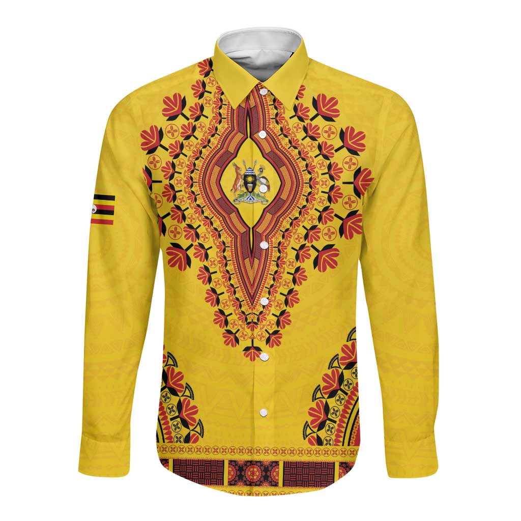 Personalized Afro Uganda Long Sleeve Button Shirt African Dashiki Style - African Pride