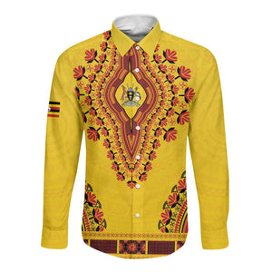 Personalized Afro Uganda Long Sleeve Button Shirt African Dashiki Style - African Pride