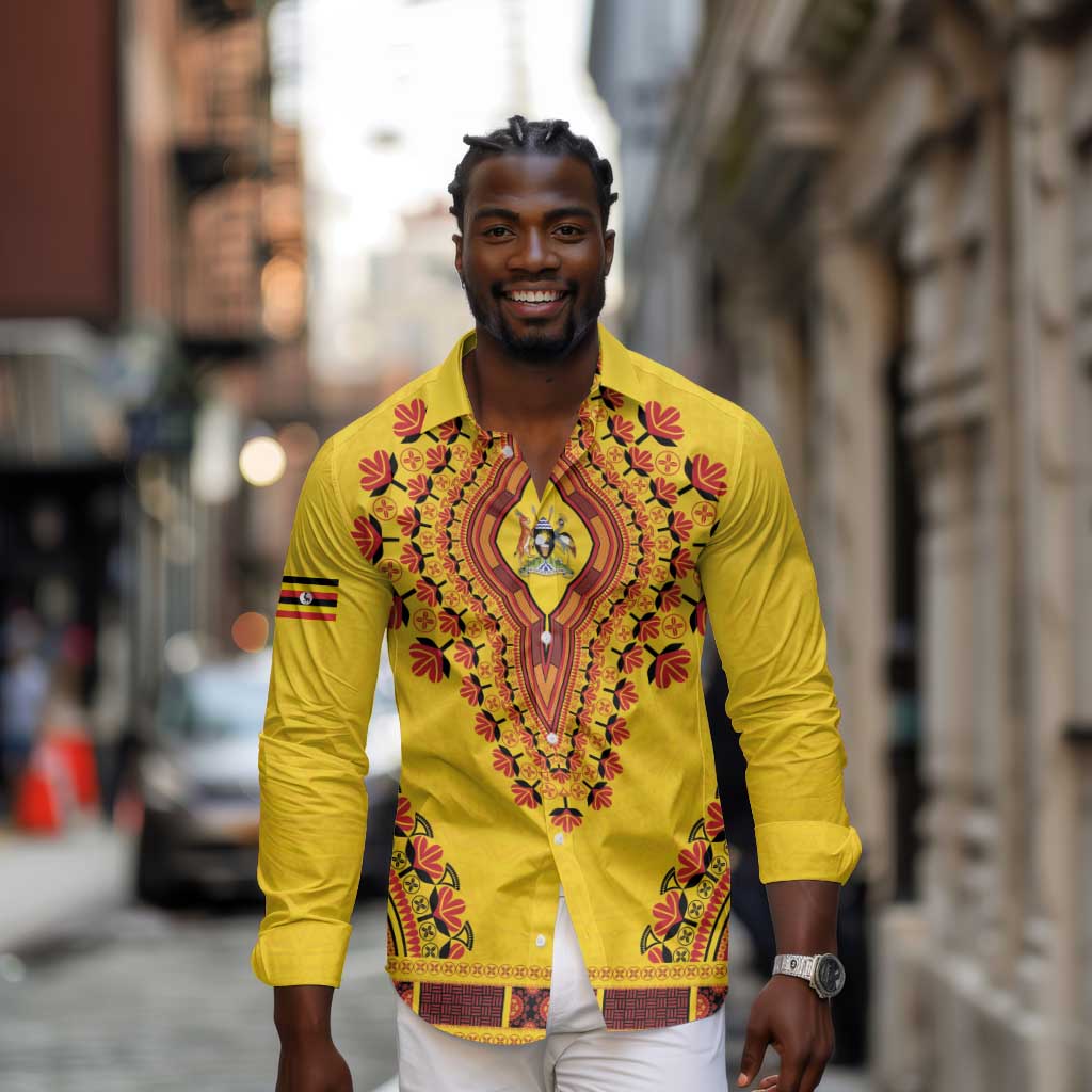 Personalized Afro Uganda Long Sleeve Button Shirt African Dashiki Style - African Pride