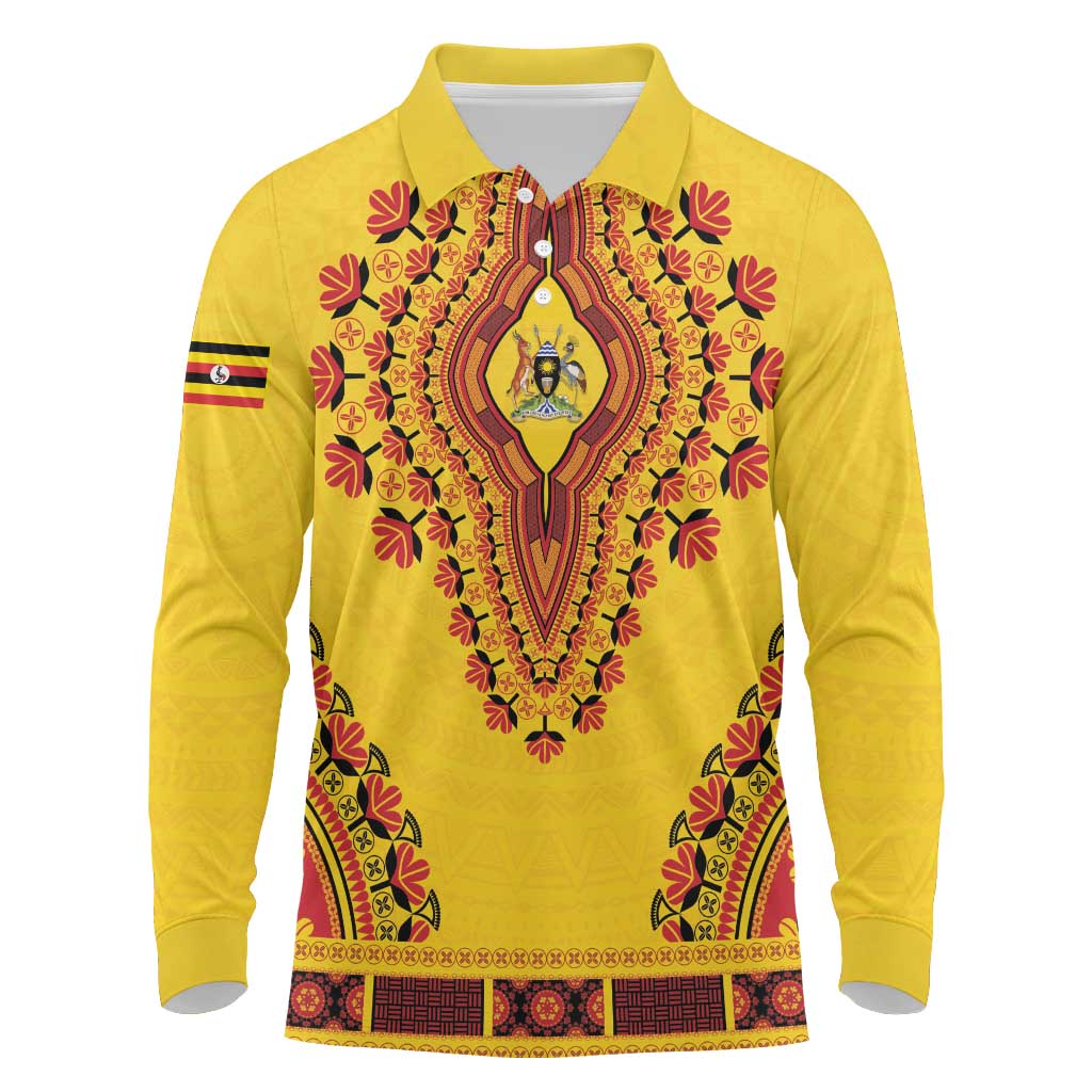 Personalized Afro Uganda Long Sleeve Polo Shirt African Dashiki Style - African Pride