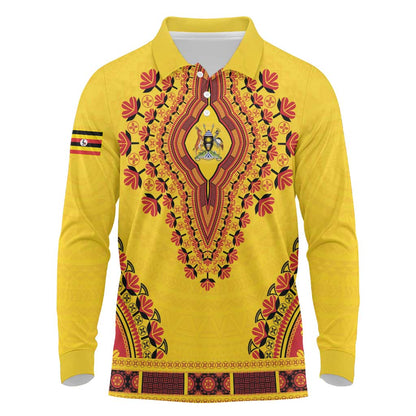Personalized Afro Uganda Long Sleeve Polo Shirt African Dashiki Style - African Pride