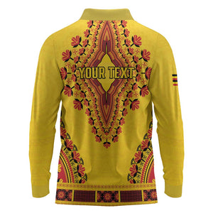 Personalized Afro Uganda Long Sleeve Polo Shirt African Dashiki Style - African Pride