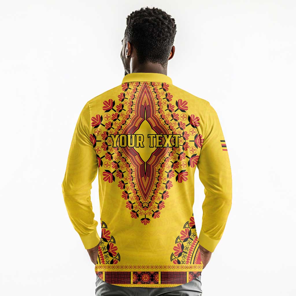 Personalized Afro Uganda Long Sleeve Polo Shirt African Dashiki Style - African Pride