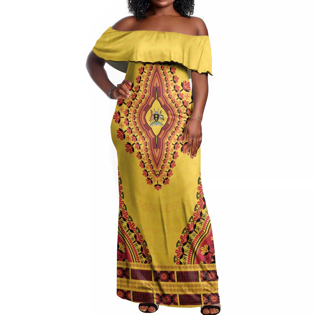 Personalized Afro Uganda Off Shoulder Maxi Dress African Dashiki Style - African Pride