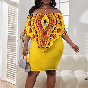 Personalized Afro Uganda Off Shoulder Short Dress African Dashiki Style - African Pride