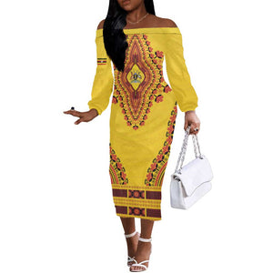 Personalized Afro Uganda Off The Shoulder Long Sleeve Dress African Dashiki Style - African Pride
